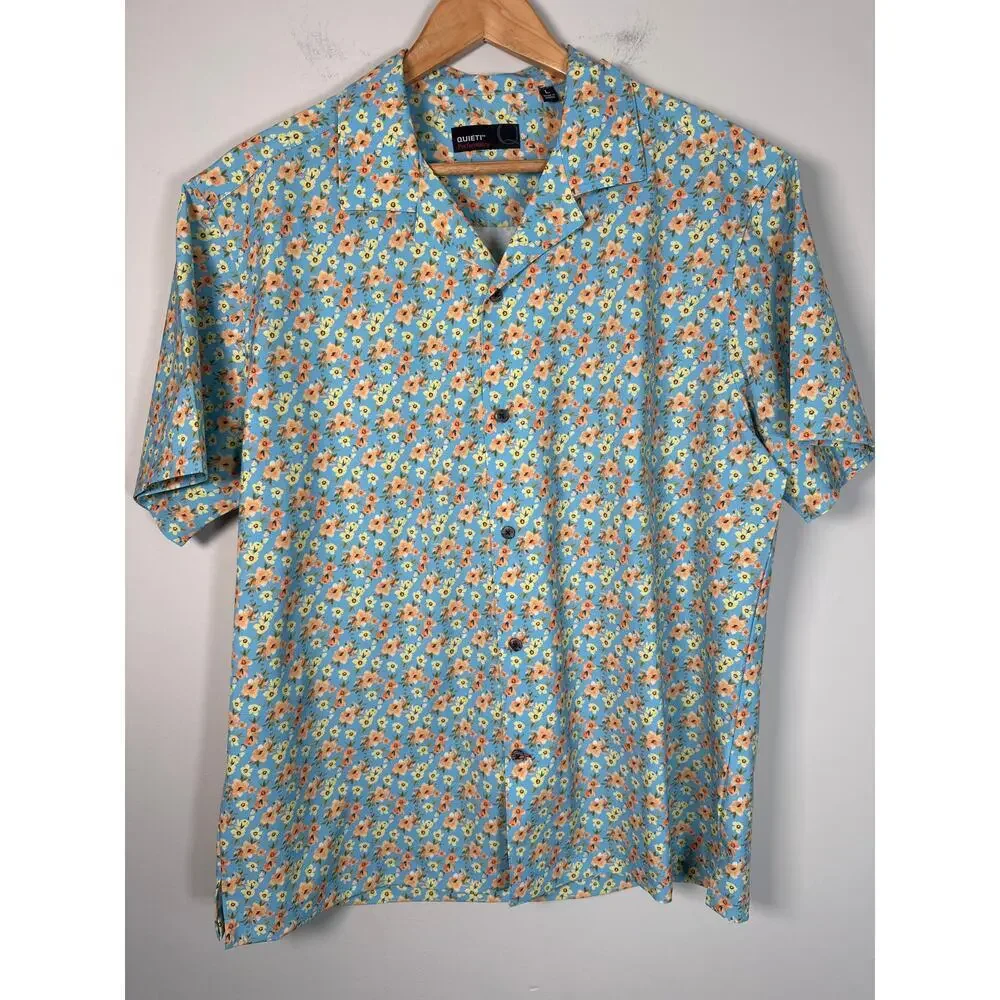 Quieti Performance Size L Floral Button Down Mens Stretch Short Sleeve - Picture 1 of 8